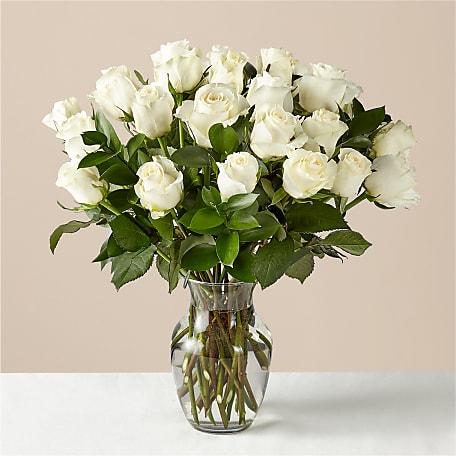 24 Stem Moonlight White Rose Bouquet With Ginger Vase