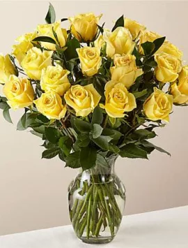 24 Stem Ray of Sunshine Yellow Rose Bouquet in Glass Vase