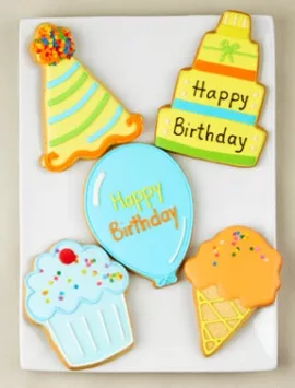 Birthday Bliss Artisan Iced Cookies - Set Of 5