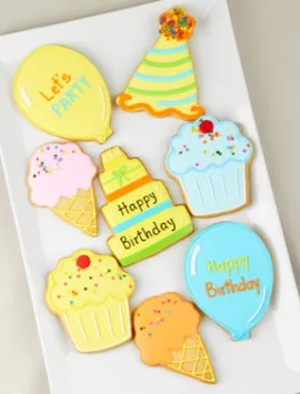 Birthday Bliss Artisan Iced Cookies - Set Of 8