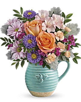 Busy Bee Pitcher Bouquet | Mixed Bouquets | Same Day Flower Delivery | Multi-Colored | Teleflora