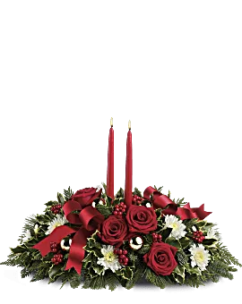 Christmas Centerpiece With Red Roses