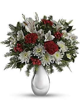 Christmas Flower Delivery Of Lush Holiday Bouquet With Crimson Carnations And White Chrysanthemums. Hand-Delivered Same Day.