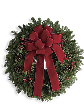 Classic Holiday Wreath | Mixed Bouquets | Same Day Flower Delivery | Red | Teleflora