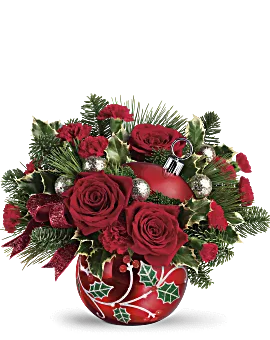 Deck The Holly Ornament Bouquet | Roses | Same Day Flower Delivery | White | Teleflora