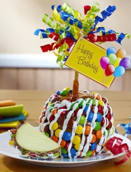 Delightful Caramel Apple With Candies Happy Birthday