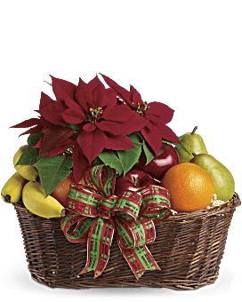 Fruit And Poinsettia Basket | Mixed Bouquets | Same Day Flower Delivery | Orange | Teleflora