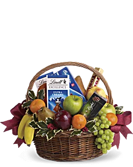 Fruits And Sweets Christmas Basket | Mixed Bouquets | Same Day Flower Delivery | Orange | Teleflora