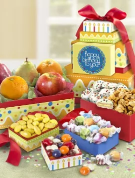 Happy Birthday Fresh Fruit & Sweets Tower