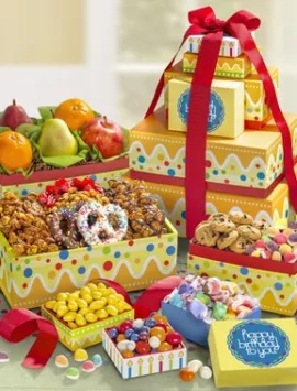Happy Birthday Fresh Fruit & Sweets Tower - Deluxe