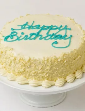 Happy Birthday Yellow Cream Cheese Frosted Cake 2 Layer And Candles
