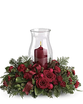 Holiday Glow Centerpiece | Roses | Same Day Flower Delivery | Red | Teleflora