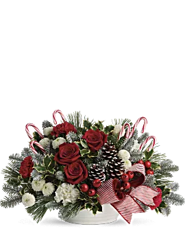 Jolly Candy Cane Bouquet | Roses | Same Day Flower Delivery | White | Teleflora