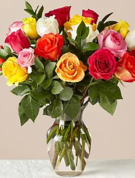 Mixed Roses Bouquet with Vase