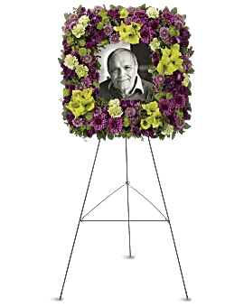 Mosaic Of Memories Square Easel Wreath | Mixed Bouquets | Same Day Flower Delivery | Purple | Teleflora