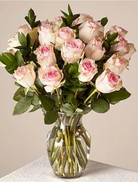 Pink Champagne Rose Bouquet 24 Stem With Vase