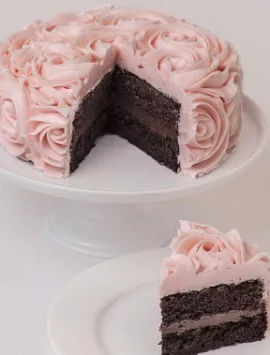 Pink Rose Buttercream Frosted Chocolate Cake 2 Lyr