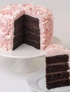 Pink Rose Buttercream Frosted Chocolate Cake Tall 4 Lyr