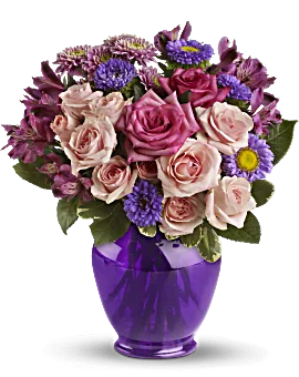 Purple Medley Bouquet With Roses | Mixed Bouquets | Same Day Flower Delivery | Teleflora