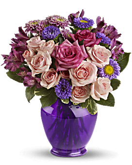 Purple Medley Bouquet With Roses | Mixed Bouquets | Same Day Flower Delivery | Teleflora