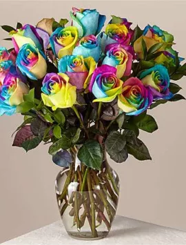 Rainbow Rose Bouquet 24 Stem With Vase