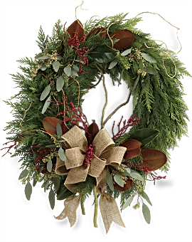 Rustic Holiday Wreath | Mixed Bouquets | Same Day Flower Delivery | Red | Teleflora