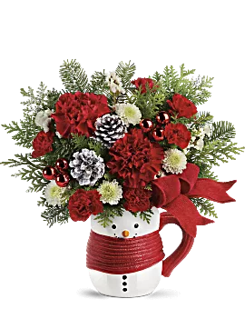 Send A HugÂ® Snowman Mug Bouquet | Roses | Same Day Flower Delivery | White | Teleflora