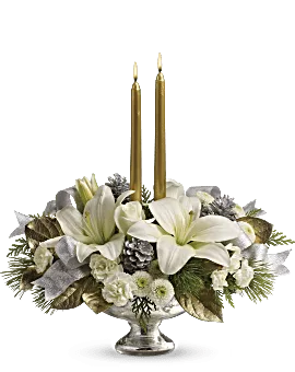 Silver And Gold Centerpiece | Mixed Bouquets | Same Day Flower Delivery | White | Teleflora