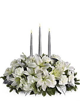 Silver Elegance Centerpiece | Mixed Bouquets | Same Day Flower Delivery | White | Teleflora