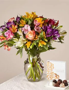 Smiles and Sunshine Bouquet with Glass Vase and Box of Chocolates | Better