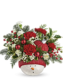 Snowman Ornament Bouquet | Carnations | Same Day Flower Delivery | White | Teleflora