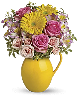 Sunny Day Pitcher Of Charm | Mixed Bouquets | Same Day Flower Delivery | Multi-Colored | Teleflora