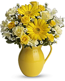 Sunny Day Pitcher Of Cheer | Mixed Bouquets | Same Day Flower Delivery | Yellow | Teleflora