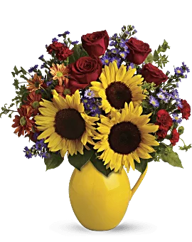 Sunny Day Pitcher Of Joy Bouquet | Mixed Bouquets | Same Day Flower Delivery | Multi-Colored | Teleflora