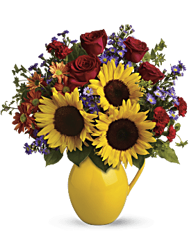 Sunny Day Pitcher Of Joy Bouquet | Mixed Bouquets | Same Day Flower Delivery | Multi-Colored | Teleflora