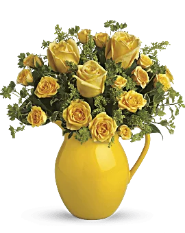 Sunny Day Pitcher Of Roses Bouquet | Same Day Flower Delivery | Yellow | Teleflora