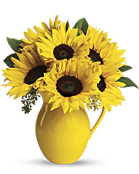 Sunny Day Pitcher Of Sunflowers Bouquet | Same Day Flower Delivery | Multi-Colored | Teleflora