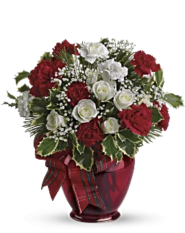 Teleflora Christmas Flowers Delivered. White Roses & Red Carnations. Same Day Flower Delivery.