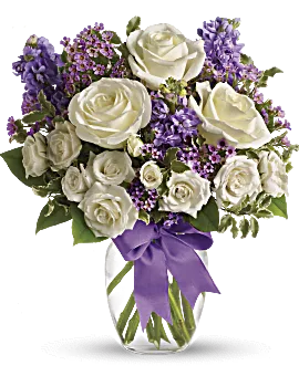 Teleflora White Roses & Purple Stock - Mother's Day Flower Delivery - Same Day Flower Delivery.
